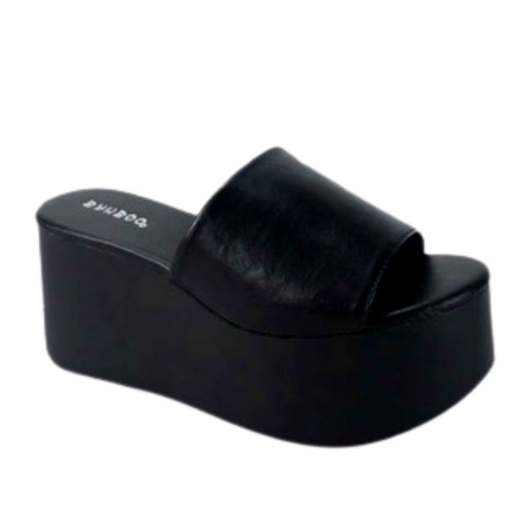Y2K Retro Black Platform Wedge Slide Sandals